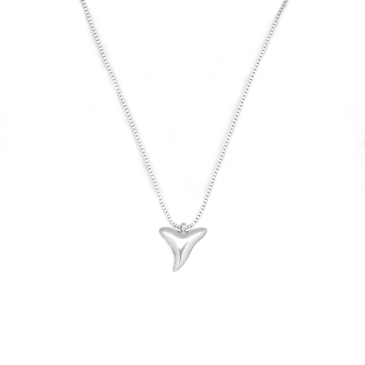 Silver necklace chain with a silver shark tooth pendant