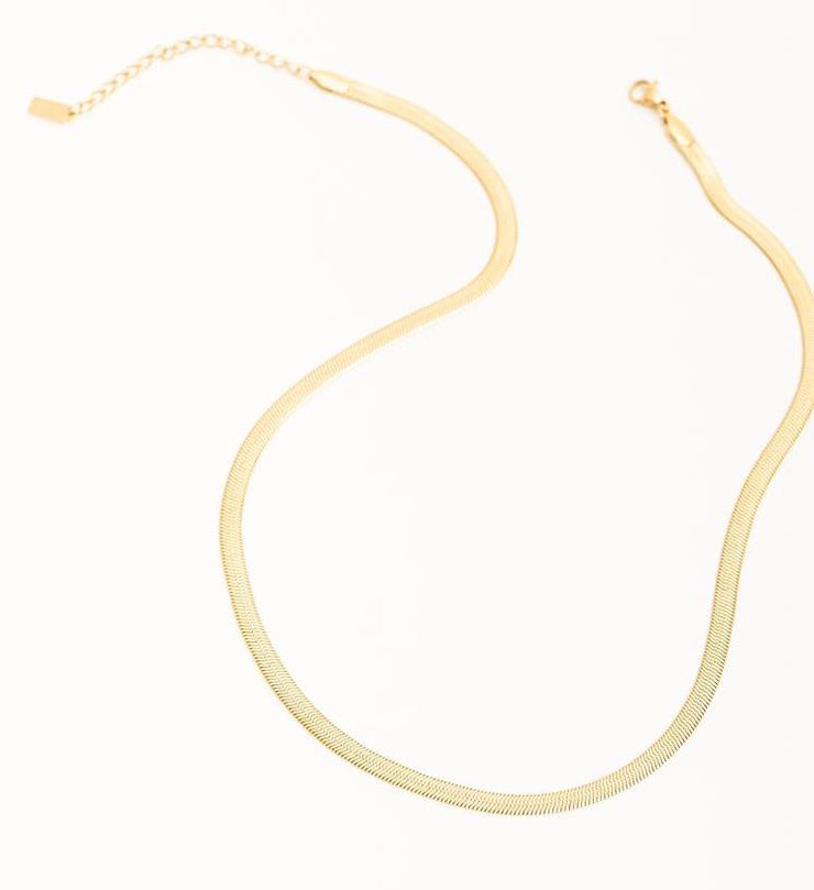 Flat gold herringbone chain necklace chain with adjustable sizing and clasp