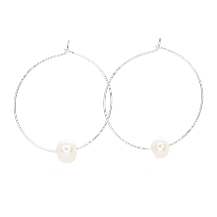 Fresh Water Single Pearl Hoops ~ Salty Shells