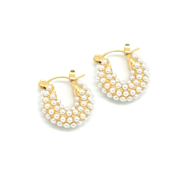 Pearl Huggie Earrings Gold