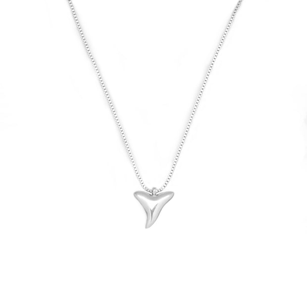 Silver necklace chain with a silver shark tooth pendant