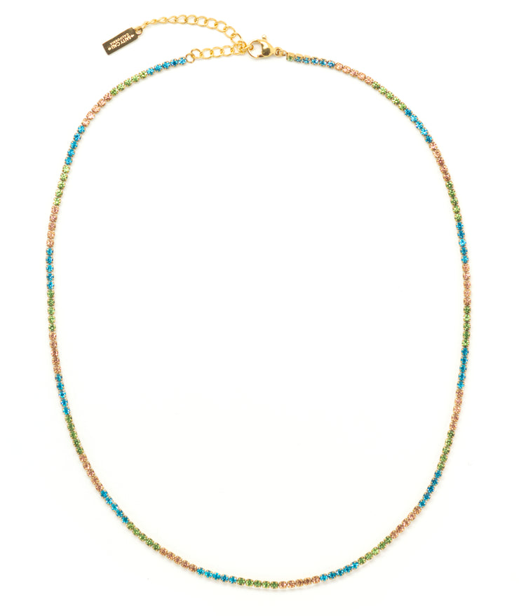 Tennis necklace with multicolored gem stones