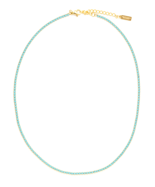 Full frame blue tennis necklace with gold detail