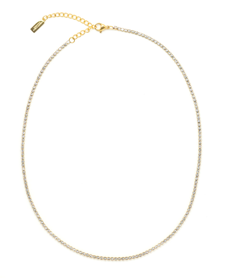 Gold tennis necklace with white gemstones