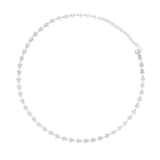silver flower choker with blue dots in the middle of each flower
