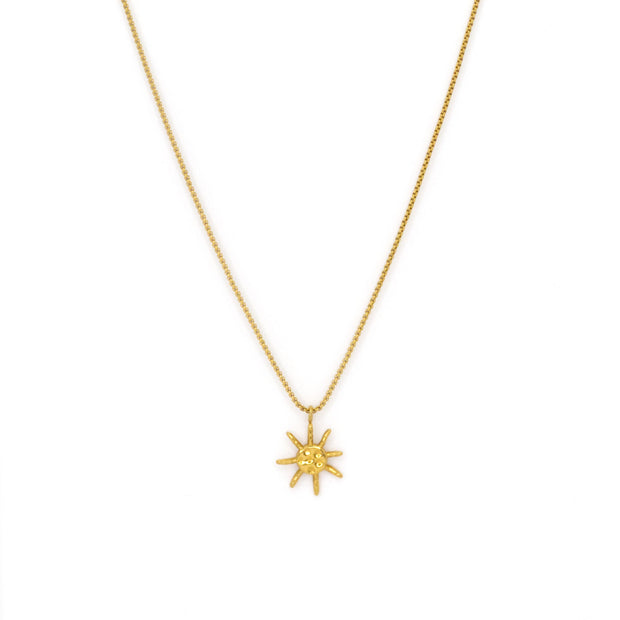 gold necklace with sun pendant