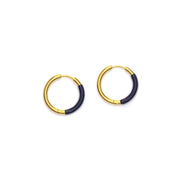 gold huggie hoops with navy blue