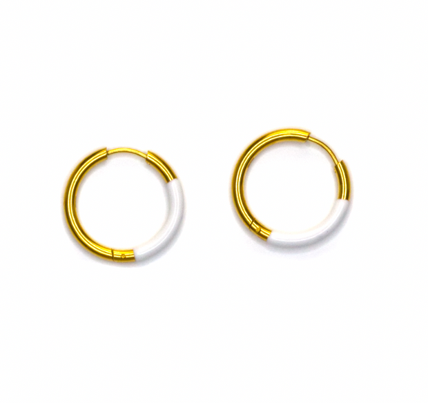 gold huggie hoops with white