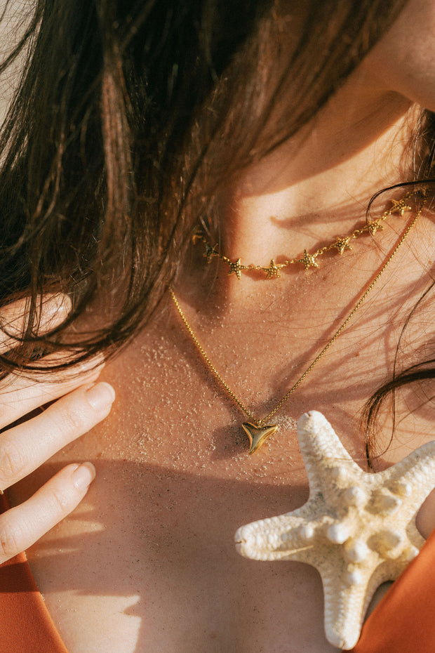 A necklace featuring a detailed starfish charm