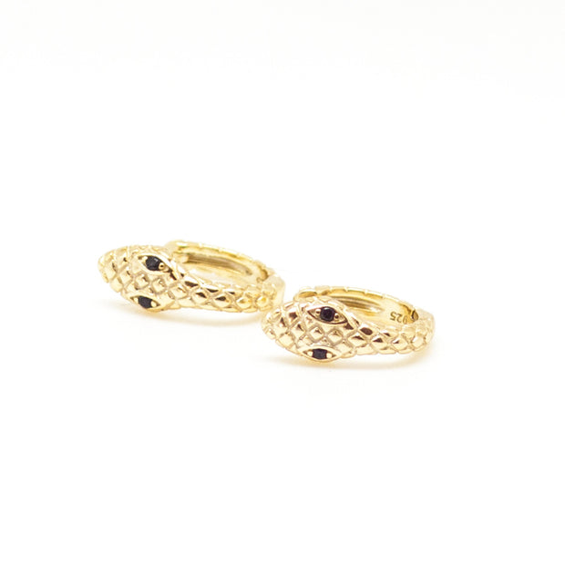 Small gold snake earrings that are small and dainty