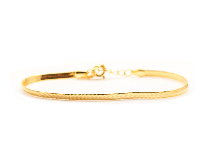 Flat gold herringbone chain bracelet chain with adjustable sizing and clasp