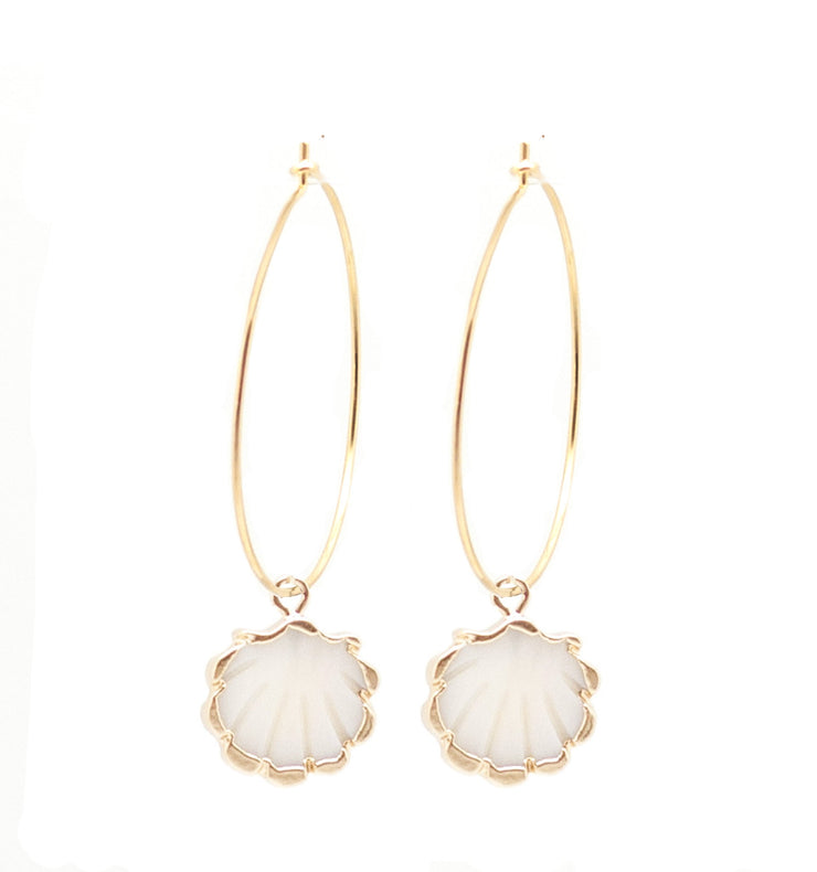 Cockle Mother Pearl Hoops ~ Salty Shells