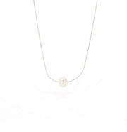 silver dainty necklace chain with single freshwater pearl