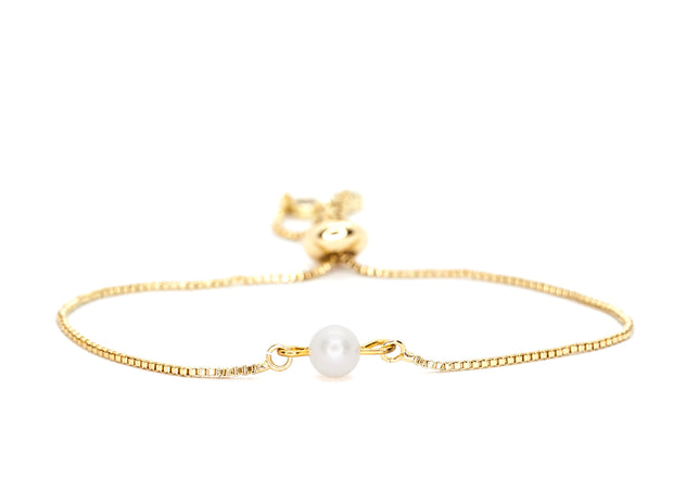 single pearl adjustable gold bracelet