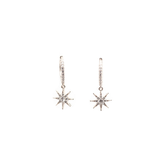 Silver star shapes huggie earrings
