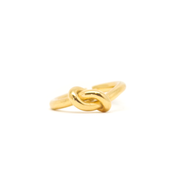 Gold love knot tied ring with adjustable shape and size.